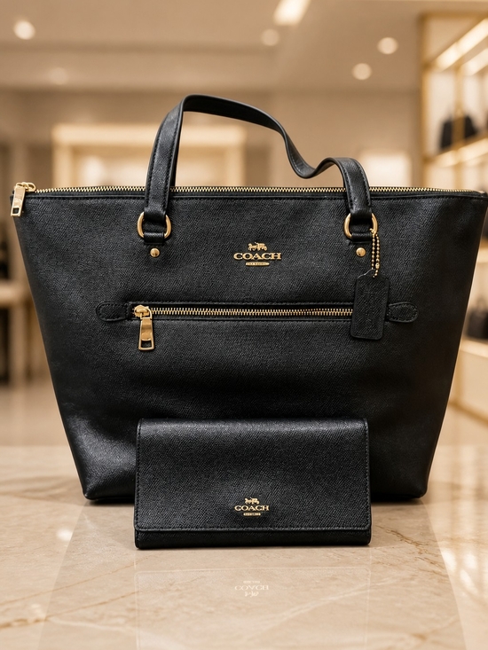 Coach Handbags - Coach Black Saffiano Leather Tote with Wallet